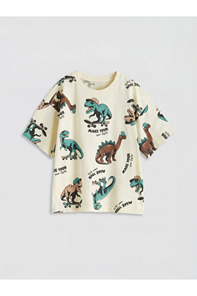 LC Waikiki LCW Kids Beige με τύπωμα Μπλουζάκι και σορτς για αγόρια