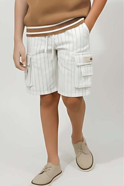 Alesaei-mondo tondo (Boys' white Striped shorts with side Pocketed -4197)