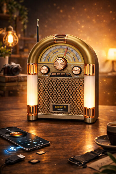 ULTRATEKNO M-68BT Bluetooth Nostaljik Radyo Şarjlı Işıklı Retro Müzik Kutusu ...