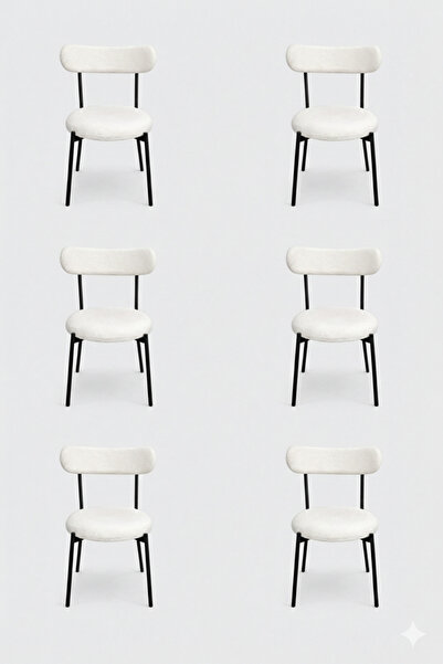 decosense 6 Adet Puffy Kumaş Beyaz Renk Teddy Sandalye Mutfak Sandalyesi Salo...