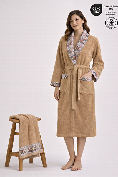 Ellaline FIORE Комплект дамски халат с флорални мотиви 100% сертифициран паму...