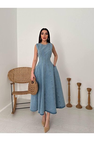 Ekim Store Kalın Askılı Balon Etek Kot Elbise