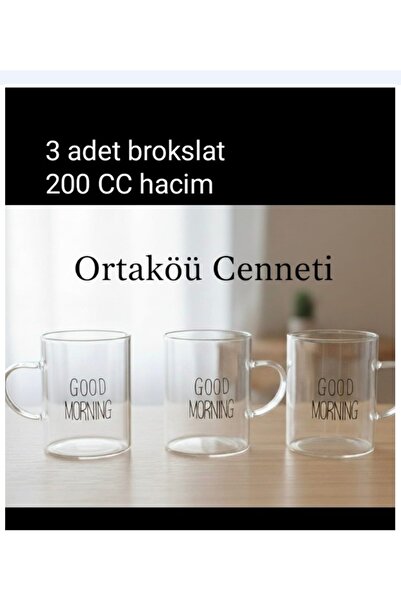 ORTAKÖY CENNETİ 3-Pack Broksiklet Glass Tea Cup with Good Mornik Written on I...