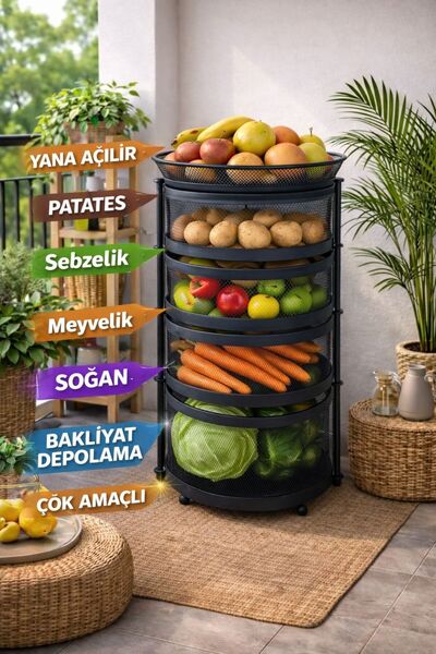 Doremcy 4 Katlı Dönerli Sebzelik Meyvelik Patateslik Soğanlık Metal Çok Amaçl...