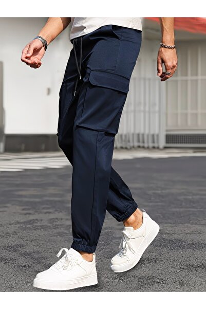 SERAZAT Cargo Pocket Trousers Cotton Lycra Elastic Cuff Cargo Pants