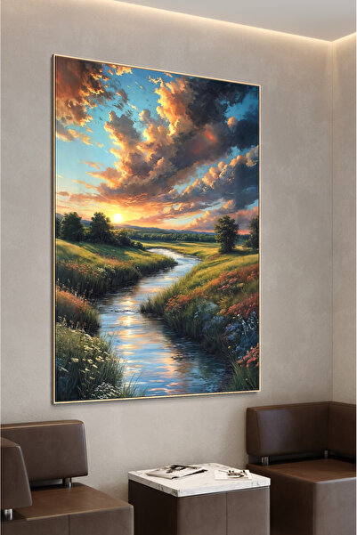 ARTAN GALLERY İtalyan Kadife Gün Batımı Manzara Tablosu Yağlı Boya Görünümlü ...