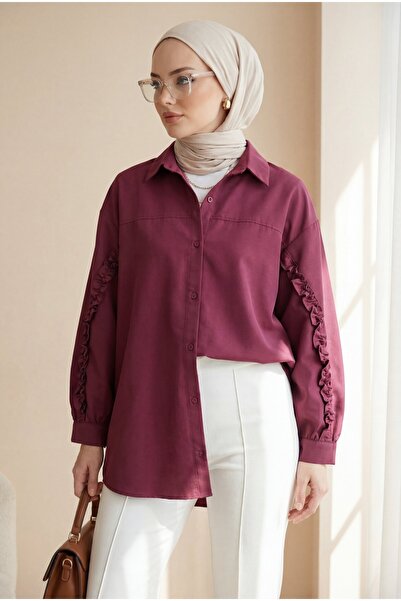 HİJABAYA Πουκάμισο από ποπλίνα με βολάν στα μανίκια και κουμπιά