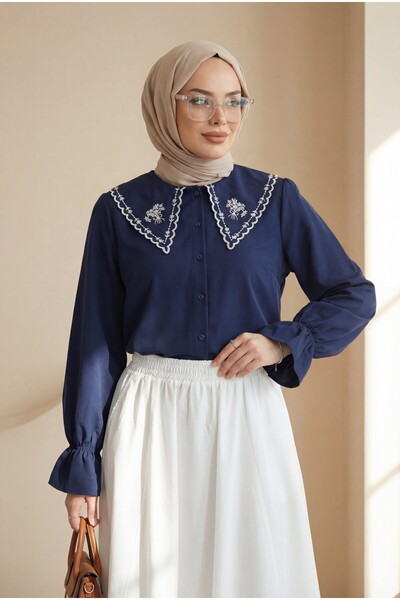 HİJABAYA Μπλούζα από ποπλίνα με βολάν στο γιακά και ελαστικά μανίκια