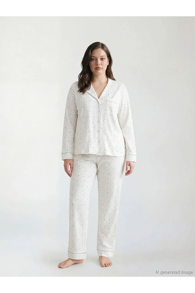 LC Waikiki Set pijama pentru femei LCW DREAM Ecru cu guler de cămașă floral