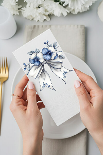 Peçetella مناديل طاولة أنيقة بنقشة زهور زرقاء 15 قطعة 33x33