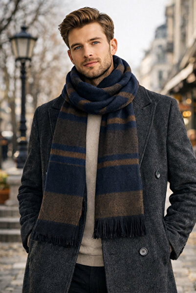 Çeşme Home Men's Striped Scarf 200X35 cm 100% Acrylic Soft Textured Winter Sh...