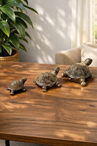 Glsm Boutique Dekoratif 3’lü Kaplumbağa Biblo Seti Gold - Gri Eskitme – Şans ...