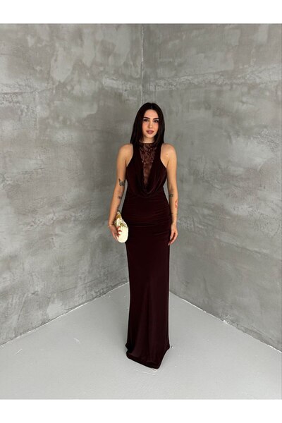 02Lady Fashion Button Lace Detailed Invitation Engagement Sandy Fabric Gradua...