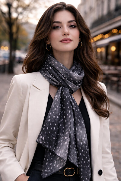 KRAFTELLA Natural Gazelle Patterned Cotton Satin Soft Shawl/ Gazelle Pattern ...