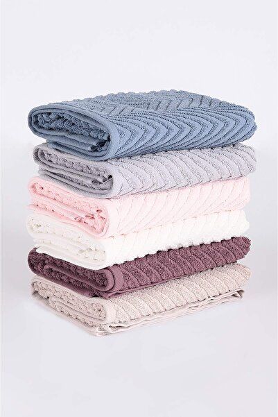 Bikaya Home Nurpak Zikzak Hand Towel Set |   6 Pieces 50X90 cm |   100% Cotto...