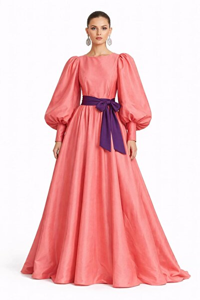 ALYEL NAKER Crew Neck & Balloon Sleeve Maxi Stylish Taffeta Event Dress
