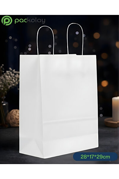 PACKOLAY Unprinted Kraft Bags with Internal Handle 28*17*29 cm Natural White ...