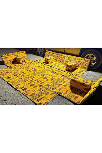 Biki 9-piece camping floor mattress set with 4 cushions and 4 fabric floor ch...