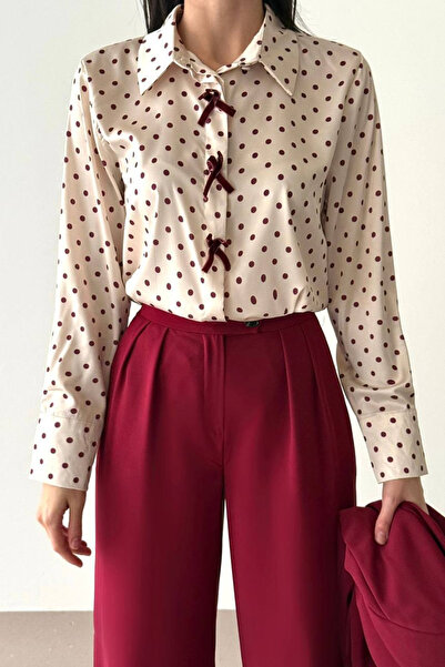 Cistern İstanbul Women's Polka Dot Bow Detailed Satin Shirt