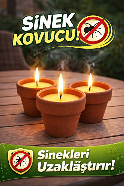 Binbirreyon 3 Adet Citronella Çömlekte Mum Seti Sinek Kaçıran Mum 6x6,7cm MA067