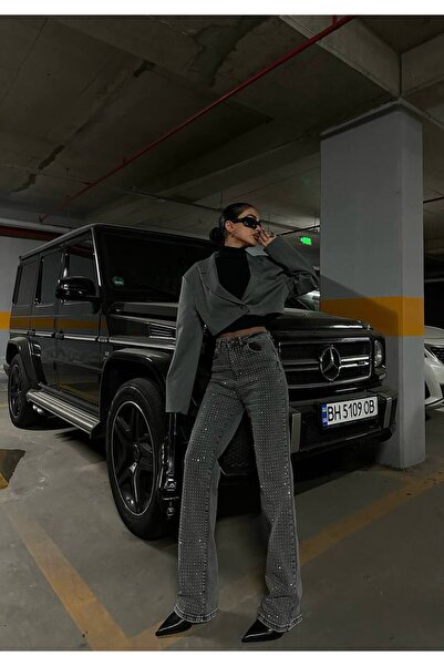 DENİKK Trend Stone-Embellished Wide Leg Denim Jean Pants-Wide Leg Jeans with ...