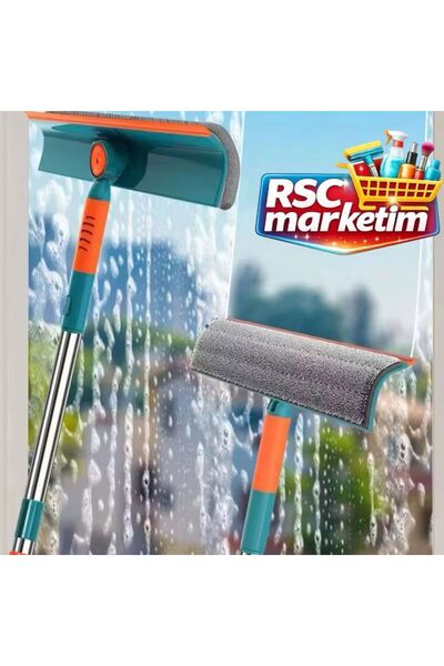 RSC MARKETİM 180 Derece Dönebilen Teleskopik Çift Taraflı Pratik Cam Silme Ap...
