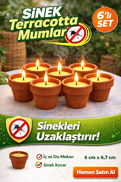 Binbirreyon 6 Adet Citronella Sivrisinek Uzaklaştıran Mum Seti Çömlekte MA067