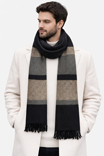 Çeşme Home Men's Striped Scarf 200X35 cm 100% Acrylic Soft Textured Winter Sh...