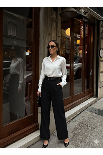 By Kuzey Aras Satin Fabric Wide Cuff Long Sleeve Women's Shirt