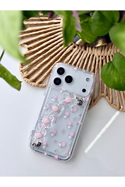 Go Aksesuar حافظة سيليكون مرنة متوافقة مع آيفون 17 بروماكس مع تصميم زهرة وردي...