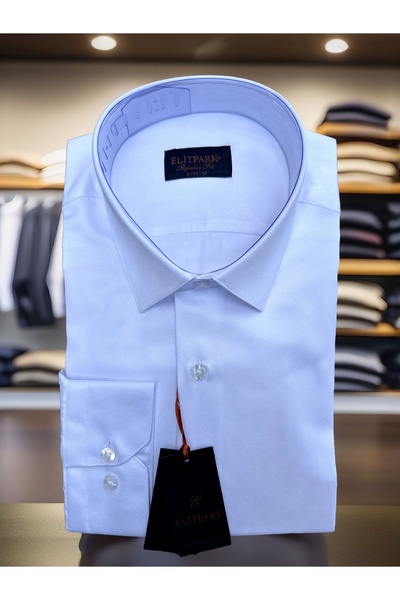 elitpark Heritage Düz Renk Pamuklu Beyaz Slim Fit Erkek Gömlek