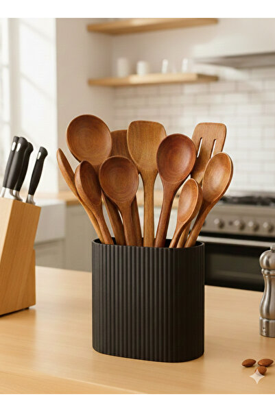 MÜTEFERRİKA 3D Modern Siyah Mutfak Kaşıklık Organizer – Tezgah Üstü Servis Ka...