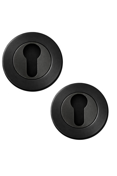 KOLDOOR Mâner de ușă Yale, rozetă rotundă inferioară, negru mat, set de 2