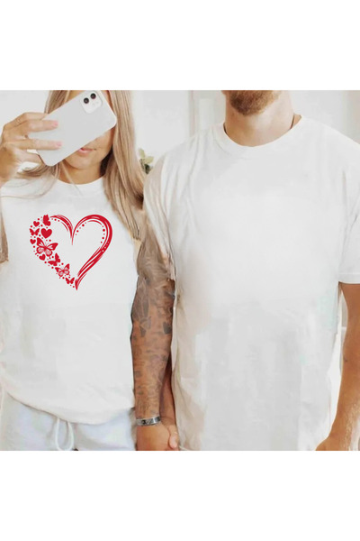 Etoile Studio Heart Printed White Oversize Tshirt T-Shirt