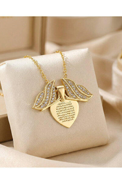 bs begisilver Zirkon Taşlı Kelebek Kanatlı Ayetel Kürsi Kolye – Gold Renk