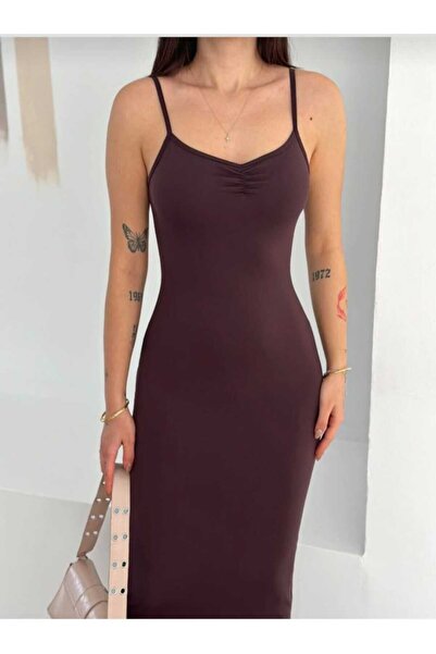 LAVRE فستان طويل من قماش ليفربول بحمالات رفيعة