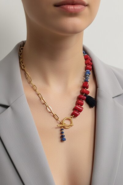 Noorella Scarf Handmade Coral Beaded Necklace