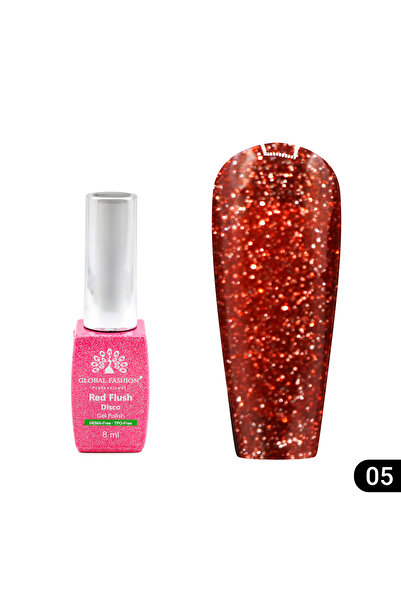 global fashion Semi-permanent nail polish Red Flush Disco 8 ml, 05