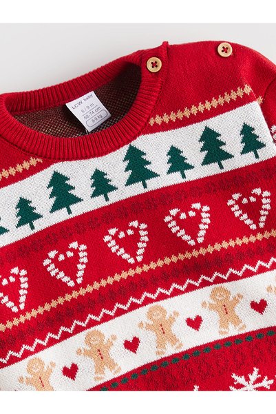 LC Waikiki Two Mt Shop Quality Lcw Baby Red Oval Collar Christmas Themed Baby Girl Sweater and Leggings