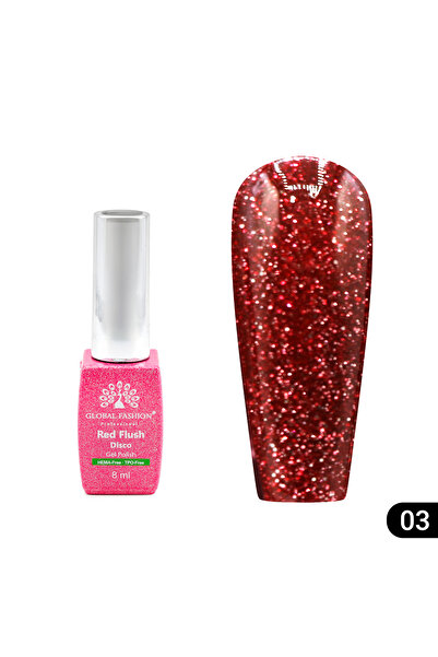 global fashion Semi-permanent nail polish Red Flush Disco 8 ml, 03