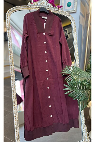 SERAP ESER EXCLUSIVE Style Elan - Front Buttoned Tencel Burgundy Cardigan