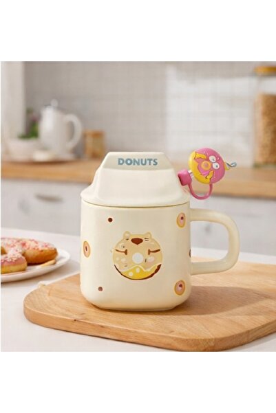 hediyeconcepti 500ml Bread Design Ceramic Mug with Lid – Cute Bread Figured C...