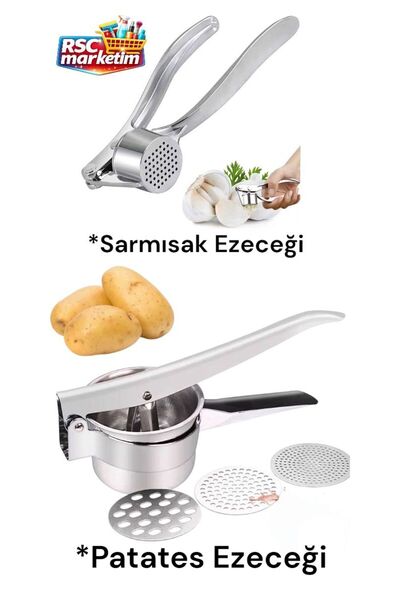 RSC MARKETİM Paslanmaz Çelik Ezici Seti Büyük Hazneli / Patates Ezici Püre Ya...