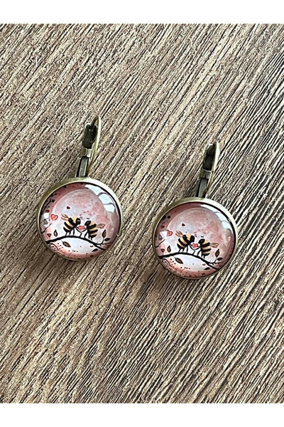 Büyük Hanım Vintage Bee Motif Printed Round Copper Earrings
