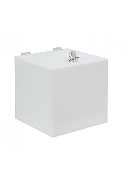 Geomar Urna cutie donatii alb transparent din plexiglas 20 x 20 x 20 cm