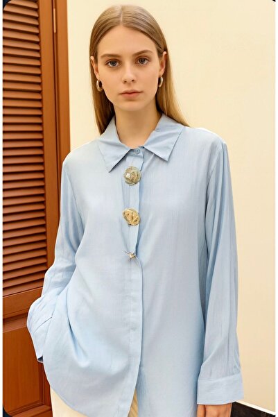 Divin store Baby blue shirt-blouse with gold buttons