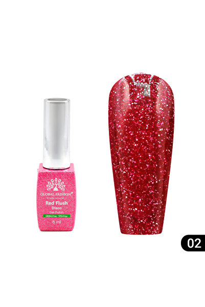 global fashion Semi-permanent nail polish Red Flush Disco 8 ml, 02