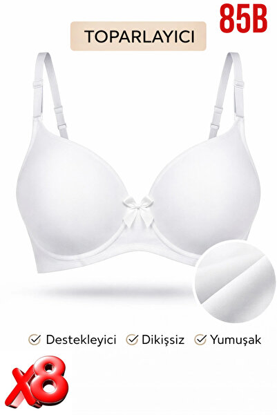 PRUSA İÇ GİYİM Women's Padded (Supported) Underwire Gathering White Bra X8 (8...
