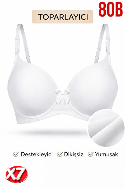 PRUSA İÇ GİYİM Women's Padded (Supported) Underwire Gathering White Bra X7 (7...