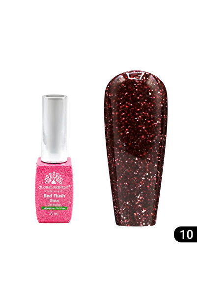 global fashion Semi-permanent nail polish Red Flush Disco 8 ml, 10